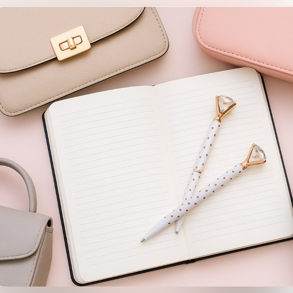 2 Ballpoint Pens with Diamond Top, White with Rose Gold Dots - Picture 2 of 3
